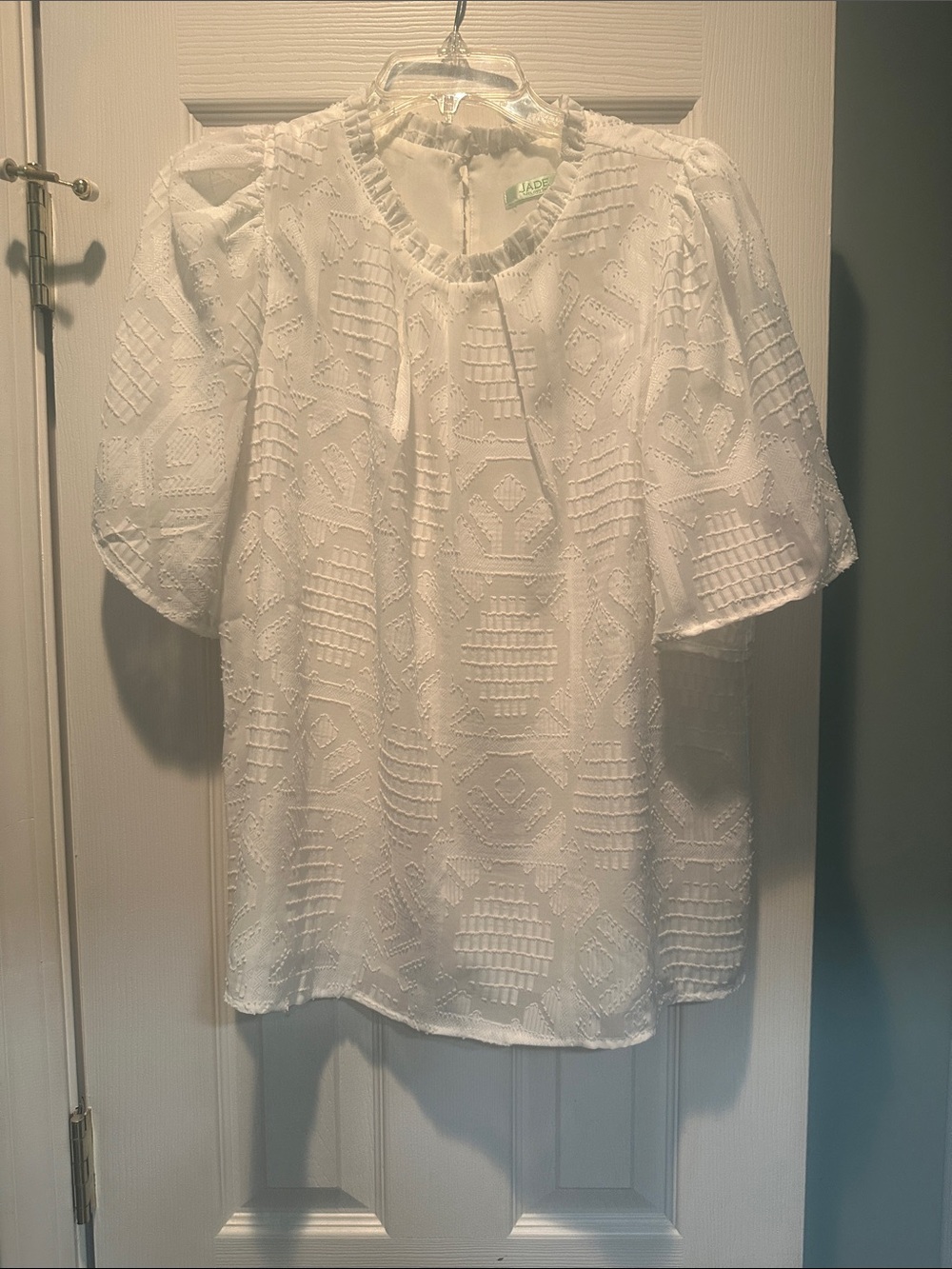 Jade White Embroidered Puff-Sleeve Blouse
